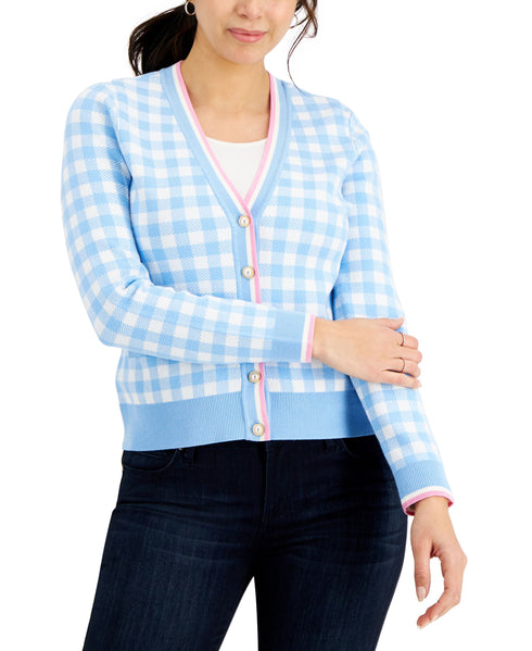 Charter Club Womens Gingham Cardigan